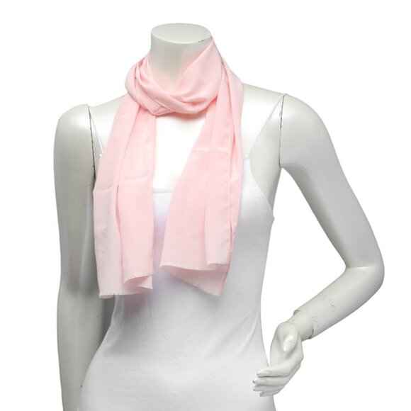 Vintage Monique Martin Sheer Pink Silky Poly  Scarf  Fringe Trim Japan 80s - Picture 7 of 8